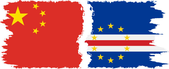 Cape Verde and China grunge flags connection vector
