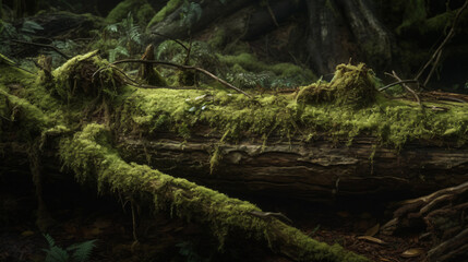 moss in a dense forest.