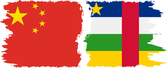 Central African Republic and China grunge flags connection vecto
