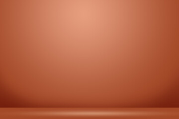 Solid Copper Color Background. Empty Room Wall for Product Display. Beautiful Studio Background for Advertisement. 3d Render Background. Abstract wall Design. Interior Room Wall with Floor.