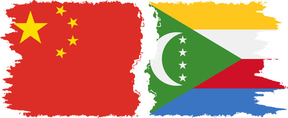Comoros and China grunge flags connection vector