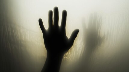 Hand silhouette on bright background. Blurred human hand shape out of focus