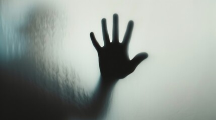 Hand silhouette on grey background. Blurred human hand shape out of focus