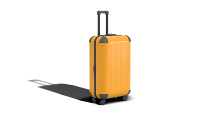 Travel concept. Big yellow travel suitcase, png file of isolated cut out object with shadow on transparent background. 3d illustration