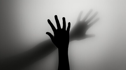 Hand silhouette on grey background. Blurred human hand shape out of focus