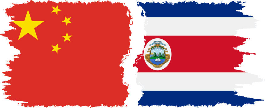 Costa Rica and China grunge flags connection vector