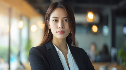 Fototapeta premium Businesswoman of Japanese appearance in the office, confident leader of a business team