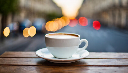 Obraz na płótnie Canvas Aromatic coffee cup amidst Parisian charm, Eiffel Tower backdrop