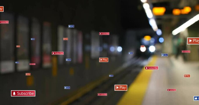 Animation of social media notifications over train pulling into city station