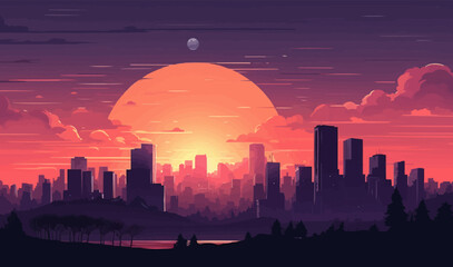 Fototapeta premium sunset city vector flat minimalistic isolated illustration