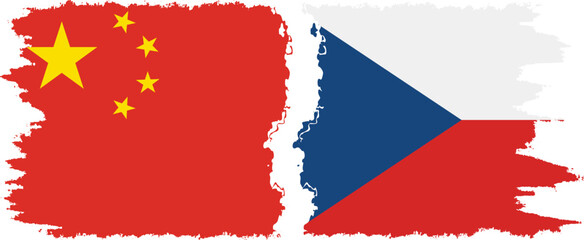 Czech and China grunge flags connection vector