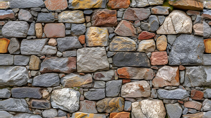 A Stone Wall Constructed With Various Colored Rocks