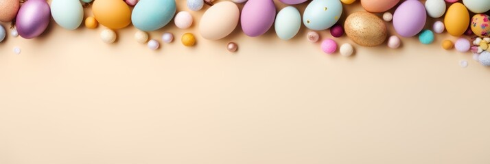 Beige background with colorful easter eggs round frame texture