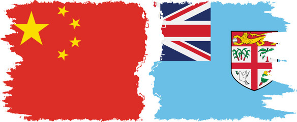 Fiji and China grunge flags connection vector