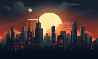full moon city vector flat minimalistic isolated illustration