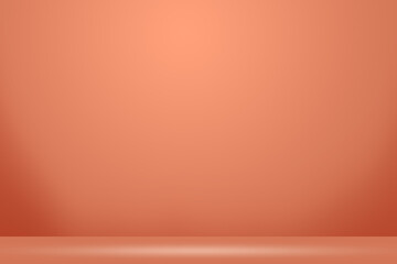 Solid Salmon Color Background. Empty Room Wall for Product Display. Beautiful Studio Background for Advertisement. 3d Render Background. Abstract wall Design.  Interior Room Wall with Floor.