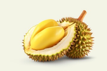 Durian fruit on a white background. a tropical, fragrant fruit with a flesh similar to custard.
