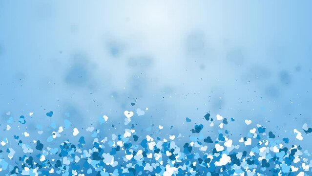Seamless loop painted blue heart background. Animated flying hearts. Empty space for text.