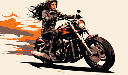 woman riding Motor bike isolated vector style with transparent background illustration
