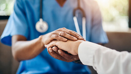 nurse extends support, holding patient's hand, symbolizing compassion and reassurance in medical care