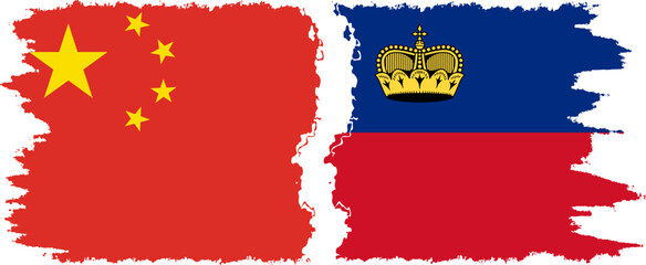 Liechtenstein and China grunge flags connection vector