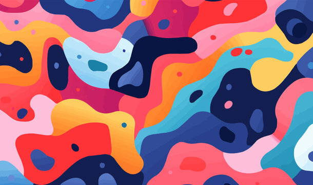 Colorful seamless wallpaper with bright colored abstract shapes, minimalist vector illustration