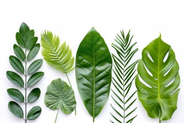 idea of ​​green plant leaves neatly arranged on a white background generative ai