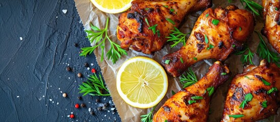 Chicken legs with lemon on a table