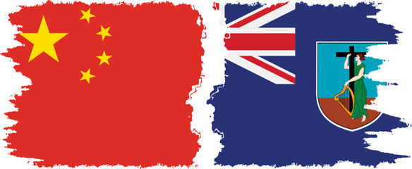 Montserrat and China grunge flags connection vector