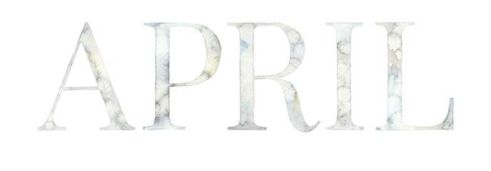 Watercolor hand drawn lettering isolated background. Handwritten message. APRIL spring Months marble text. Can be used as a print for cards, banner or poster, calendar.