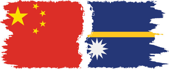 Nauru and China grunge flags connection vector