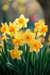 Obraz premium A cluster of daffodils, their golden trumpets heralding the arrival of spring