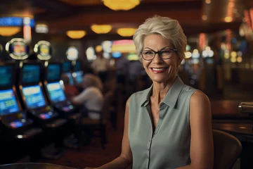 Zelfklevend Fotobehang joyful elderly woman in a casino © Evgeniya