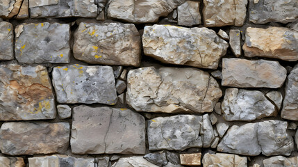 Fototapeta premium Stone Wall Made of Rocks With Yellow Lichens