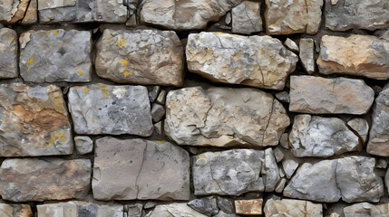 Stone Wall Made of Rocks With Yellow Lichens