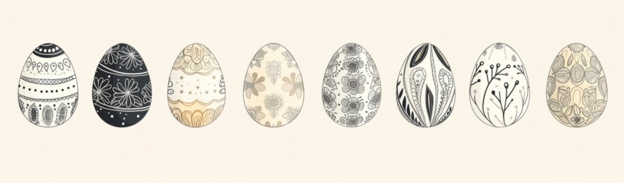 hand drawn doodle Easter eggs on a white background Generative AI