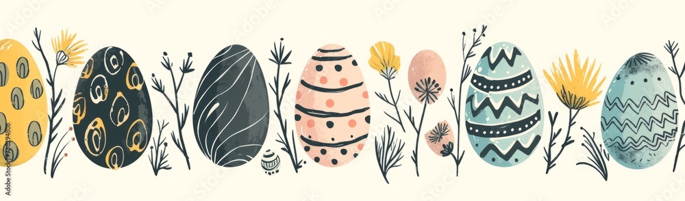 Poster ink and pencil colorful easter eggs pattern for design generative ai