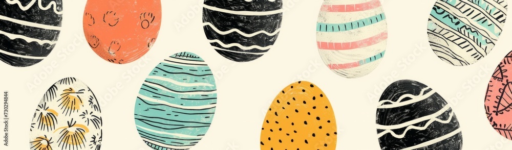 Poster ink and pencil colorful easter eggs pattern for design generative ai