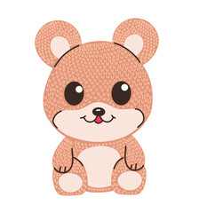 Cute cartoon vector knitted bear toy illustration. Character for baby shower, poster, postcard.