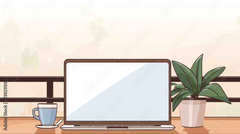 Poster modern workspace concept: laptop computer with blank display screen, ideal for copy space. vector fl
