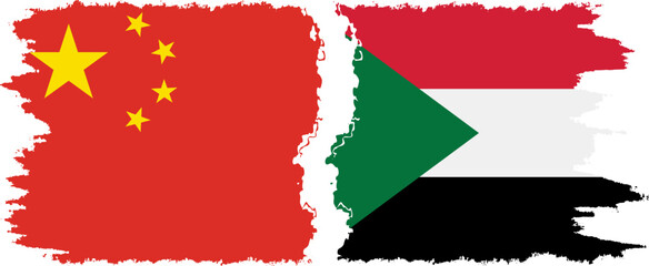 Sudan and China grunge flags connection vector