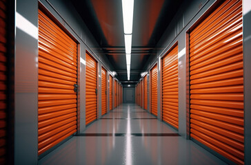 Orange door Self Storage Units hallway perspective
