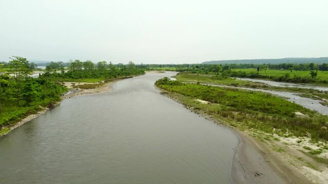 The Kameng River previously named Bhareli River, now called Kameng in Arunachal Pradesh and Jiabharali in Assam in the eastern Himalayan mountains. Nameri National Park, Assam, India