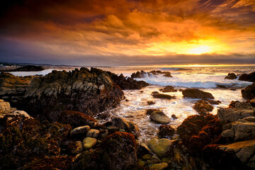 Sunset on the Coastline of Pacific Grove, California. 