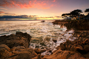 Sunrise on the shore of Pacific Grove, California. 