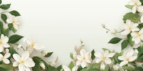 green leaves and white flowers wallpaper isolated on white background