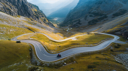 Aerial View of a Winding Road in the Mountains