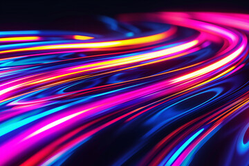 The image shows a vibrant and colorful display of neon light trails in a swirling pattern.