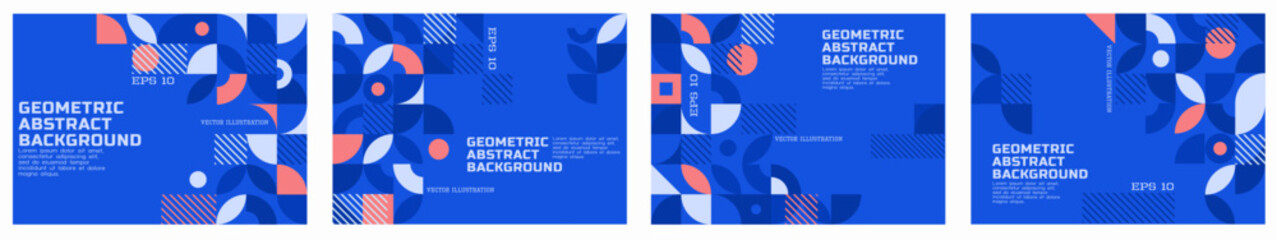 Set of the Template with Trendy Abstract Geometric on Border Position and Space for Text. Modern Geometric Background for Business or Corporate Presentation
