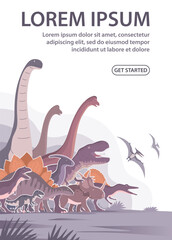 Group of dinosaurs. T rex, brachiosaurus, stegosaurus. Jurassic animals. Children toys, attraction and entertainment park. Cartoon vector illustration. Design for website, banner, poster © Mikhail